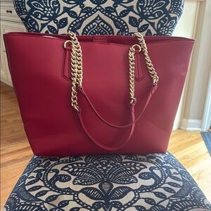 INC International Concepts Red and Gold Tote with Elegant Chain Straps